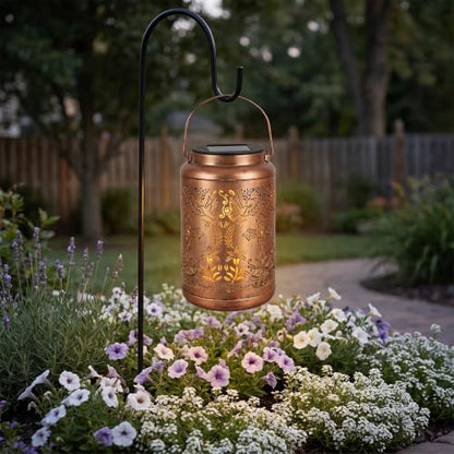Solar Lantern with with Shepherd Hook Hanging Pole, Cross, Religious Decorations | Decorative Outdoor Waterproof Garden Lantern | Catholic Christian Gift Idea for Home, Yard, Patio, Backyard, Porch