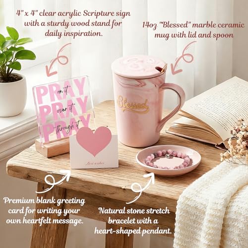 Christian Gifts for Women Faith, Religious Inspirational Catholic Encouragement Gift Sets, Unique Spiritual Christmas Birthday Gift Basket for Her Mom Grandma Sister Aunt Teacher Friend Wife w/Blanket - color: Pink