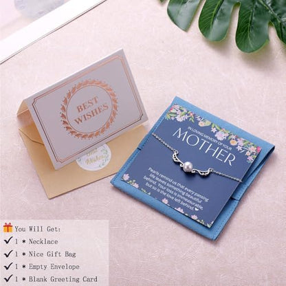 Aesnefe Loss of Mother Grief Gift, Sympathy Gift, Mom Remembrance Necklace, Mom Memorial Gifts for Daughter, Bereavement Keepsake Condolence, Mother Passed Away Gifts - style: Angel Wings