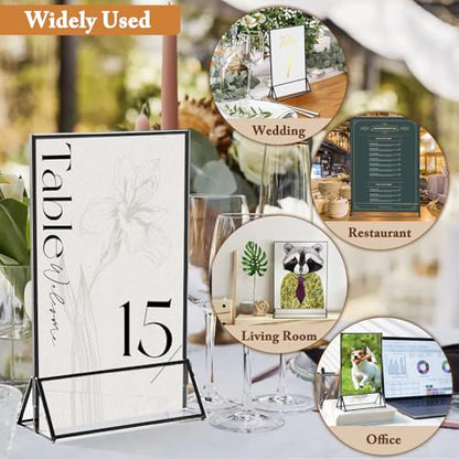 12 Pack 5x7 Inch Clear Acrylic Sign Holders, Double-Sided Black Display Stand Picture Frames for Table Numbers, Menus, Flyers, Weddings, and Offices - color: Black, size: 5" x 7"- 12 Pack