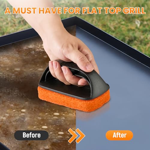 Griddle Cleaning Kit for Blackstone with 8 Scouring Pads & 1 Handle | Flat Top Grill Cleaning Kit, Griddle Accessories, Multi-Functional Scrubber Pads, Easy to Use & Clean (9 PCS) - color: Orange-9 Pcs