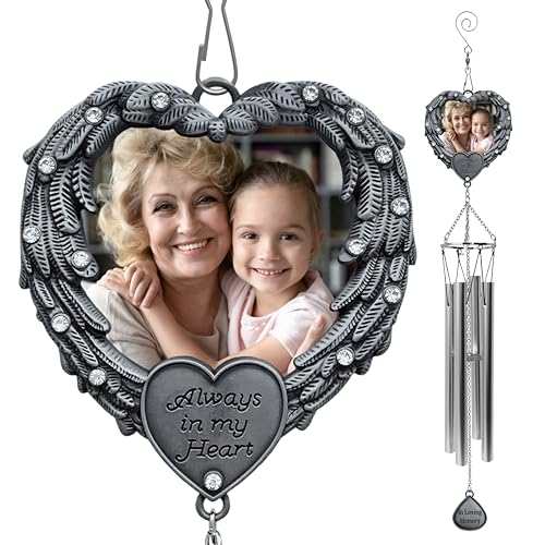 Sympathy Wind Chimes - Picture Windchimes - Always in My Heart - Angel Wings Wind Chime - Remembrance - Bereavement Gift - 24" Long