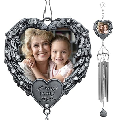 Sympathy Wind Chimes - Picture Windchimes - Always in My Heart - Angel Wings Wind Chime - Remembrance - Bereavement Gift - 24" Long