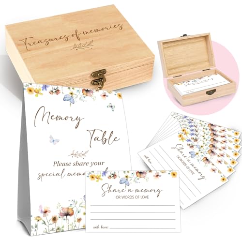 Memory Box for Wedding with 50 Psc Share A Memory Cards，Wildflowers butterflies Bridal Shower Games,Share A Memorial Box For Wildflower Bridal Shower Decorations,Wedding Showers Decor - color: wildflowers