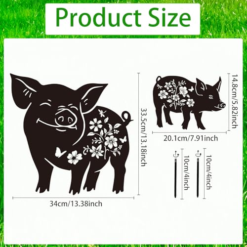 Rngmsi Pig Metal Garden Stakes Yard Decor, 2PCS Black Pig Silhouette Statues Garden Decorative Gifts for Yard Art, Patio, Outside, Lawn Ornaments, Outdoor Yard Art - style: Pig