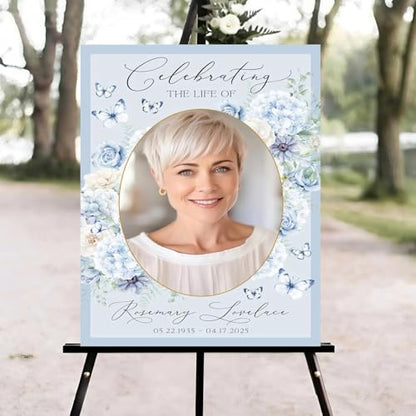 butterflies Funeral Welcome Sign, Celebration of Life Welcome Sign, Memorial Sign, in Loving Memory Sign, Celebration of Life Funeral Sign, Celebration of Life Sign, Memorial Sign with Photo #W3 - color: Version #13