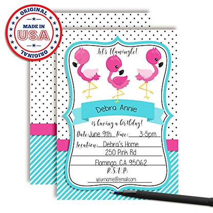 Pink and Turquiose Flamingo Birthday Party Invitations, 20 5x7 Fill In Cards with Twenty White Envelopes by AmandaCreatio - style: Pink and Turquiose Flamingo