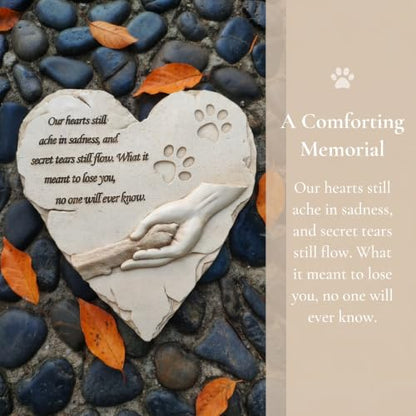 jinhuoba Dog Pet Memorial Stones, Heart-Shaped Loss of Pet Dog Grave Stone Headstones Memorial Gifts Remembrance Gifts with Sympathy Poem and Paw in Hand Design, Resin, White, 9.7" X 9.3"