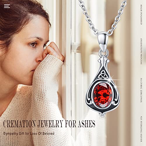 Urn Necklace for Ashes Cremation Jewelry 925 Sterling Silver Ashes Pendant Necklace Memorial Jewelry Gifts for Women Men Girls Boys - style: Celtic-January-Garnet