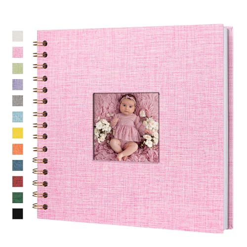 Scrapbook Photo Album, Linen Covered, 8x8 Inches, 20 Sheets/40 Pages | Hardcover Kraft White Pages, Wedding Guest Book, Travel Memory Book, Christmas, Baby Shower Keepsake, Family Album - color: Pink, size: 8x8 Inch 40 Pages