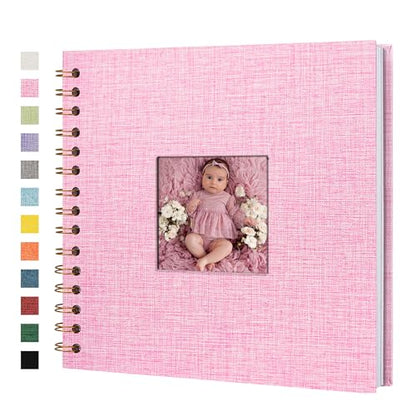 Scrapbook Photo Album, Linen Covered, 8x8 Inches, 20 Sheets/40 Pages | Hardcover Kraft White Pages, Wedding Guest Book, Travel Memory Book, Christmas, Baby Shower Keepsake, Family Album - color: Pink, size: 8x8 Inch 40 Pages