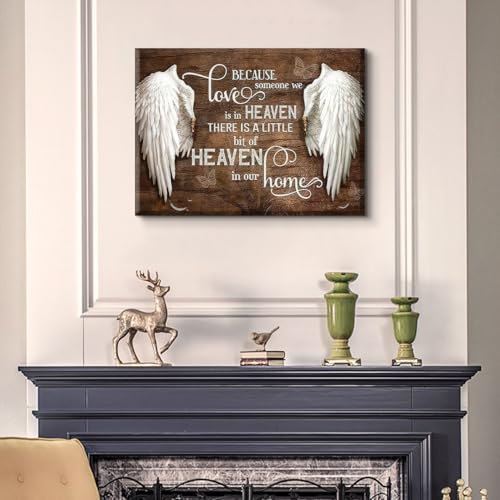 Memorial Angel Wings Wall Art Heavenly Love Home Pictures In Loving Memory Posters Paintings Because Someone We Love is in Heaven Canvas Prints Rustic Christian Memorial Wall Decor(16X12in Canvas) - size: 16"L x 12"W