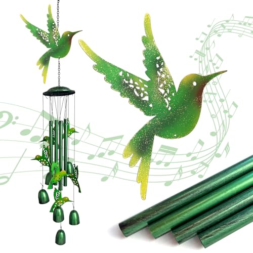 HONGLAND Wind Chimes for Outside,34" Hanging Metal Hummingbird Windchimes Outdoor,Unique Memorial Wind Chimes for Mom/Grandma,Home Decorative Ornaments for Garden, Patio, Yard Decor - Green - color: Green Hummingbird