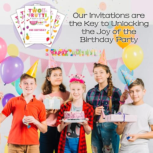Birthday Invitations for Girls Boys - Tutti Frutti 2th Bday Invites with Envelopes(25-Count) - Turning 2 Fill-in Invite Cards for Party Supplies Favors Decorations - F17 - style: Tutti Frutti 2th