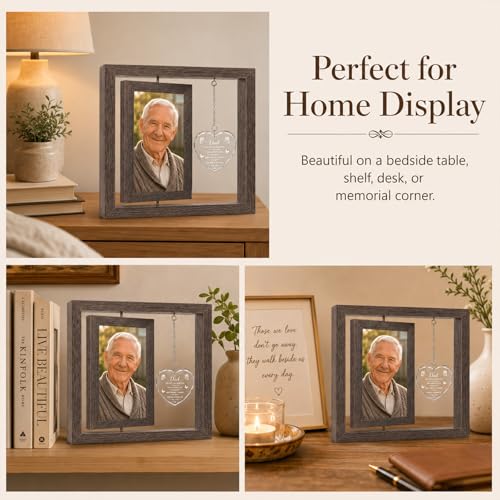 Memorial Gifts for Loss of Dad, Sympathy Gifts for Loss of Father, Rotating Memorial Picture Frame with Crystal Heart Pendant, Bereavement Remembrance Funeral Condolence Grief Gift, Display Two 4x6 Photos - size: Dad