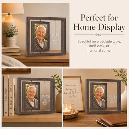Memorial Gifts for Loss of Dad, Sympathy Gifts for Loss of Father, Rotating Memorial Picture Frame with Crystal Heart Pendant, Bereavement Remembrance Funeral Condolence Grief Gift, Display Two 4x6 Photos - size: Dad