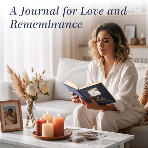 Memorial Leather Journal with Photo Window, Sympathy Gifts for Loss of Loved One in Heaven, In Loving Memory Notebook A5 Grief Journal, 200 Pages with Pen & Pocket Hug Keychain (Blue) - color: Blue