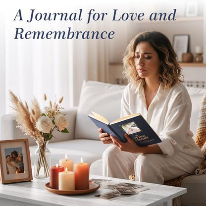 Memorial Leather Journal with Photo Window, Sympathy Gifts for Loss of Loved One in Heaven, In Loving Memory Notebook A5 Grief Journal, 200 Pages with Pen & Pocket Hug Keychain (Blue) - color: Blue