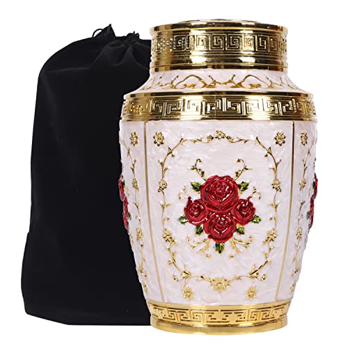 Urn for Human Ashes Adult Female - Rose Flower Cremation Urn Mom - Funeral Urn for Women Made of Zinc Alloy - Hold 200 Cubic inches of Ashes (Gold_Red) - color: Large Gold_red