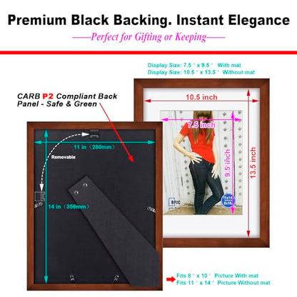 RPJC 11x14 Solid Wood Picture Frame Real Glass Cover Brown - color: Brown, size: 11x14 mat 8x10