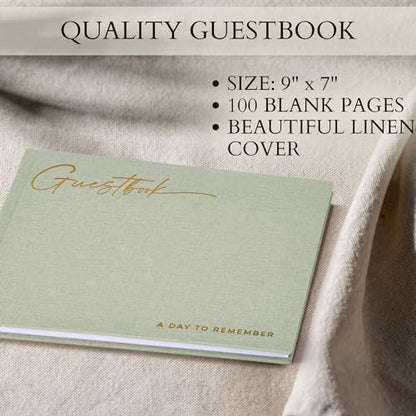 Beautiful Wedding Guest Book for Your Wedding Reception w/ Polaroid Photos | Simply Elegant Guestbook to Sign in and Add Photos - The Perfect Baby Shower Guest Book for the Special Day - color: Sage