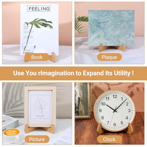 Wooden Plate Stands for Display Bamboo Picture Frame Holder 7 inches Tabletop Easels Frame Folding Display Stand Tabletop Art Holder Book Dish Decorative for Platter Dish Book Photo Plaque
