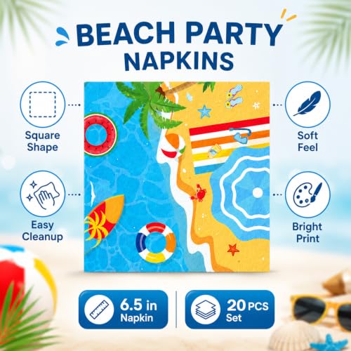 40 Pcs Beach Plates and Napkins, Large 9 Inch Tropical Hawaii Plates - color: Beach