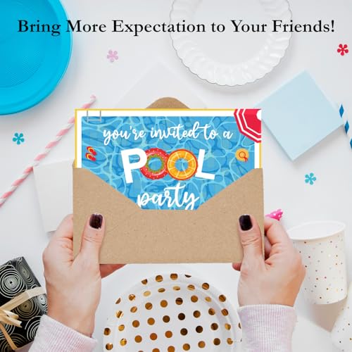 Pool Party Birthday Invitations 20Pcs with Envelopes Fill-in Cards - color: Blue Pool