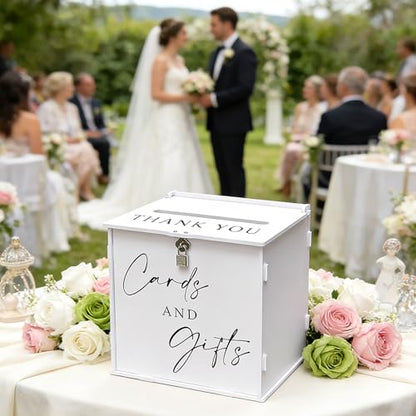 White Card Box with Lock & Slot, Elegant Wedding Card Boxes for Reception Money Envelope Cash Cards & Gifts, Spacious Gift Cards Holder Box for Party Graduation Baby Bridal Shower Table Decor - size: Large