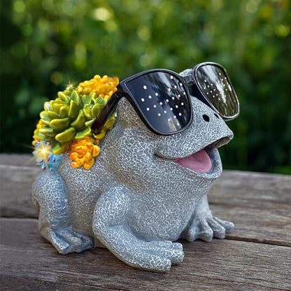 Frog Solar Garden Statue Decor with Succulent and Led Lights Outdoor Decoration for Lawn Backyard Patio Yard Ornament Housewarming Birthday Gifts for Mom Grandma Women - style: Frog