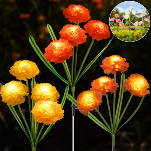 Solar Flowers Outdoor Waterproof Solar Carnation Stake Lights Outside Decor - style: Carnations