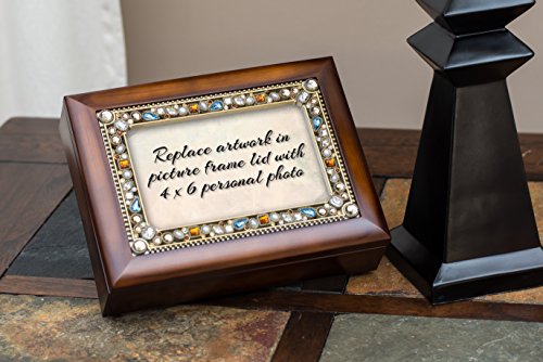 Cottage Garden Dearest Daughter Heartfelt Memories Jeweled Lid Musical Jewelry Box with Dark Wood Finish - Plays Amazing Grace