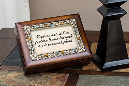 Cottage Garden Dearest Daughter Heartfelt Memories Jeweled Lid Musical Jewelry Box with Dark Wood Finish - Plays Amazing Grace