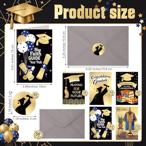 Eaasty 50 Sets Christian Graduation Greeting Cards with Envelopes Stickers - style: Christian Graduation