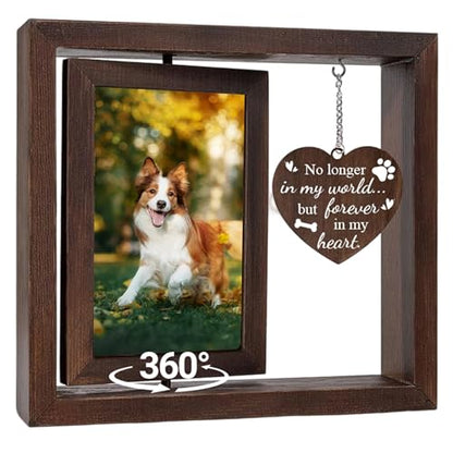 Tsxcnaa Dog Memorial Frame, Pet Memorial Picture Frame for 4’x6’ Photo with Wooden Rotating Heart, Dog Memorial Gifts for Loss of Pet, Remembrance Keepsake Gift for Pet Lover