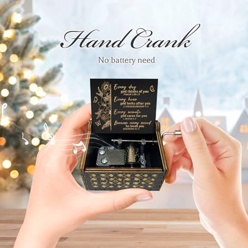 Christian Gifts for Women Men, Antique Engraved Scripture Music Boxes, Spiritual Gifts for Women, Prayer Music Box, Bible Gifts for Women, Baptism Gifts, Catholic Gifts on Birthday Christmas - color: God Bless