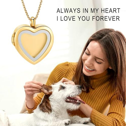 zeqingjw Glass Cremation Jewelry - Round Heart Memorial Urn Necklace for Ashes of Loved One - Stainless Steel Human Pet Dog Cat Keepsake Urn Pendant - color: A-Gold