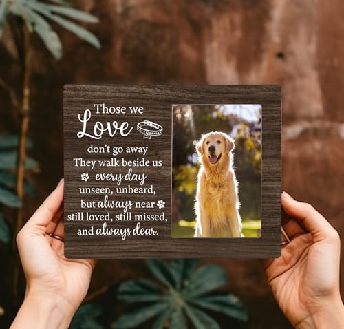 Pet Dog Memorial Picture Frame, Those We Love Don't Go Away Wooden Photo Frame Gifts for Loss of Dog, 4x6 inch Photo - style: Those We Love Don't Go Away