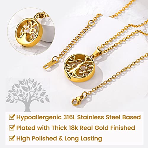 GOLDCHIC JEWELRY Urn Necklaces for Ashes, Stainless Steel Pet/Cross/Birthstone/Tree of Life Personalized Keepsake Memorial Jewelry for Women - color: Family Tree - 18k Gold Plated, style: No Engraving