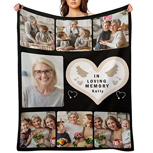 Artsadd Personalized Blanket in Loving Memory of Mother Father, Custom Throws with Photo Text Name, Memorial Gift for Loss of Loved One,Remembrance Gift - color: In Loving Memory