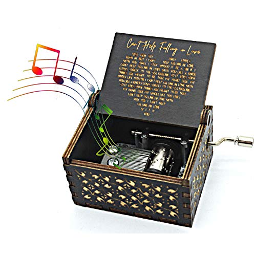 Can't Help Falling in Love Wood Music Box, Antique Engraved Music Boxes | Wooden Music Box Gifts for Lover, Boyfriend, Girlfriend, Husband,Wife (Black) - color: Black