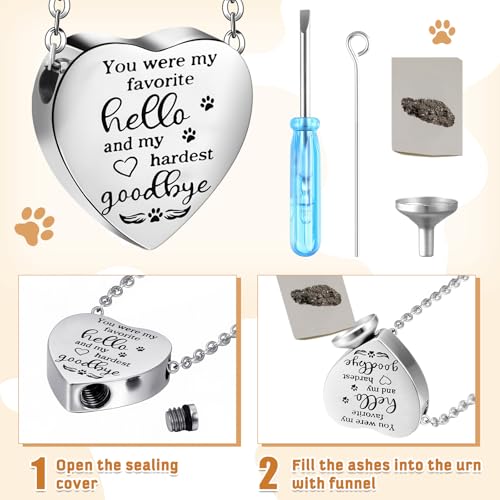 Yinkin 2 Pcs Pet Cremation Jewelry for Ashes Urn Necklace,Stylish | Pet Dog Necklace with Paw Print Heart Stainless Steel Pendant Black and Silver Urn Locket with Funnel Kit for Dog Cat Ashes - style: Stylish
