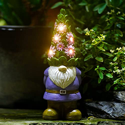 Nacome Solar Garden Outdoor Statues Gnome with Succulent - color: Purple Gnome