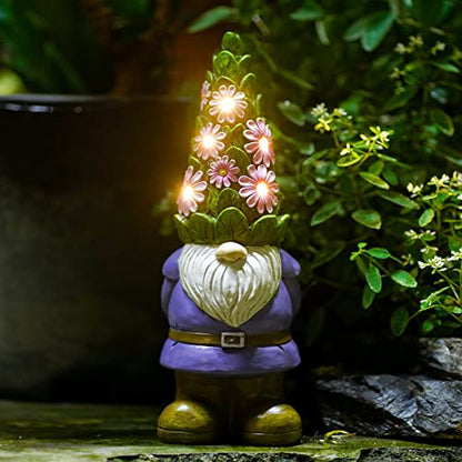 Nacome Solar Garden Outdoor Statues Gnome with Succulent - color: Purple Gnome