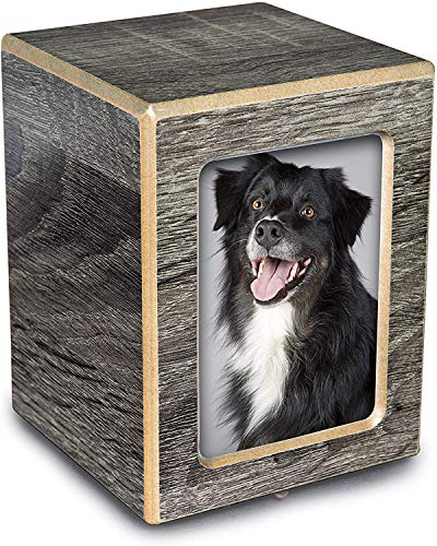 Unforgettable Urns-Pet Photo Urn with Picutre for Dog Ashes-Wood Box for Ashes-Memorial Gifts for Cats and Dogs-(Small Wooden Pet Urn-up to 46 lbs/46 CI)-Coastal Gray Finish - color: Coastal Gray, size: Photo Urn (46 cu. in)