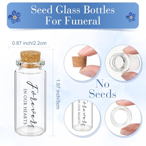 Tanlade 100 Sets Funeral Favors Memorial Seed Big Glass Bottles with Cork Stopper Forget Men Not Funeral Prayer Celebration of Life Card for Loss of Loved Memorial Service, 0.87x1.97in, No Seed