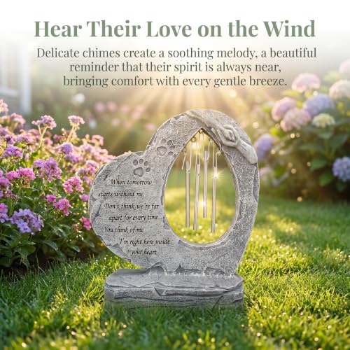 Pet Dog Memorial Stones Garden Stones with Wind Chimes, Sympathy Loss of Pet Dog Memorial Gifts Remembrance Gifts Outdoors Heart Shaped Grave Markes Headstones