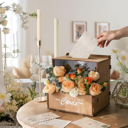 Wedding Card Box with Flower Trough & Acrylic Display Panel for Decorations | Personalized Floral Display, Rustic Wedding Card Boxes for Reception, Large-Capacity Gift Card Box, Easy Assembly & Reusable