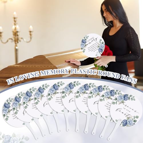 Teling 50 Pcs Funeral Favors Fans Memorial Plastic Celebration of Life Handheld Fans with Plastic Handle Hand for Funeral Guests Services Condolence Sympathy Gift Supplies(Blue Flower) - style: Blue Flower