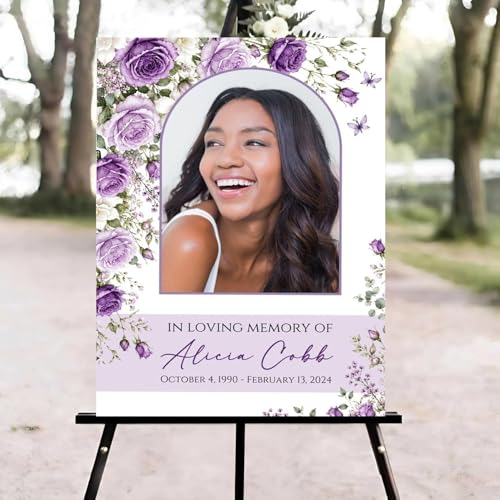 Purple Roses Funeral Welcome Sign, Celebration of Life Welcome Sign, in Loving Memory Sign, Celebration of Life Funeral Sign, Celebration of Life Sign, Memorial Sign with Photo #Yu12 - color: Version #16